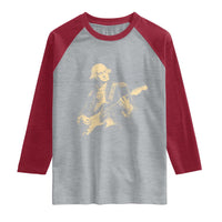 George Washington Rock Star Vintage Portrait Raglan Shirt Funny Electric Guitar Player Founding Father Retro Aesthetic Patriotic Graphic