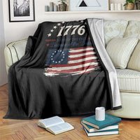 1776 Land of the Free Distressed Arch Graphic Throw Blanket Vintage Betsy Ross American Flag Stars Retro Patriotic