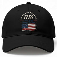 1776 Land of the Free Distressed Arch Graphic Baseball Cap Vintage Betsy Ross American Flag Stars Retro Patriotic