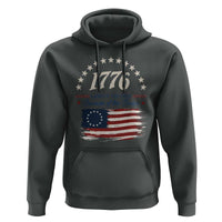 1776 Land of the Free Distressed Arch Graphic Hoodie Vintage Betsy Ross American Flag Stars Retro Patriotic