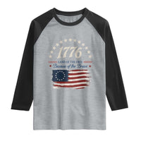 1776 Land of the Free Distressed Arch Graphic Raglan Shirt Vintage Betsy Ross American Flag Stars Retro Patriotic