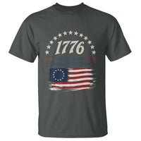 1776 Land of the Free Distressed Arch Graphic T Shirt Vintage Betsy Ross American Flag Stars Retro Patriotic