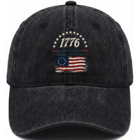 1776 Land of the Free Distressed Arch Graphic Washed Cotton Baseball Cap Vintage Betsy Ross American Flag Stars Retro Patriotic