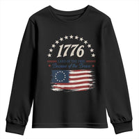 1776 Land of the Free Distressed Arch Graphic Youth Sweatshirt Vintage Betsy Ross American Flag Stars Retro Patriotic