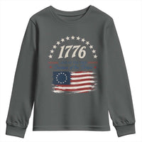1776 Land of the Free Distressed Arch Graphic Youth Sweatshirt Vintage Betsy Ross American Flag Stars Retro Patriotic