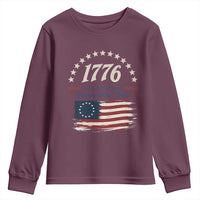 1776 Land of the Free Distressed Arch Graphic Youth Sweatshirt Vintage Betsy Ross American Flag Stars Retro Patriotic