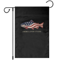 America 250th Anniversary Patriotic Fish Graphic Garden Flag American Flag Salmon Trout Fishing 1776 to 2026 Semiquincentennial