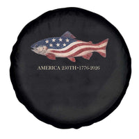America 250th Anniversary Patriotic Fish Graphic Spare Tire Cover American Flag Salmon Trout Fishing 1776 to 2026 Semiquincentennial