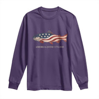 America 250th Anniversary Patriotic Fish Graphic Long Sleeve Shirt American Flag Salmon Trout Fishing 1776 to 2026 Semiquincentennial