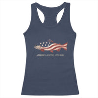 America 250th Anniversary Patriotic Fish Graphic Racerback Tank Top American Flag Salmon Trout Fishing 1776 to 2026 Semiquincentennial