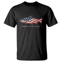 America 250th Anniversary Patriotic Fish Graphic T Shirt American Flag Salmon Trout Fishing 1776 to 2026 Semiquincentennial