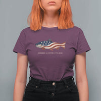 America 250th Anniversary Patriotic Fish Graphic T Shirt For Women American Flag Salmon Trout Fishing 1776 to 2026 Semiquincentennial