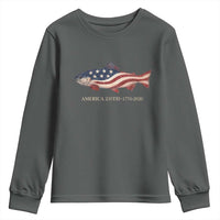 America 250th Anniversary Patriotic Fish Graphic Youth Sweatshirt American Flag Salmon Trout Fishing 1776 to 2026 Semiquincentennial