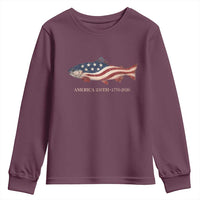 America 250th Anniversary Patriotic Fish Graphic Youth Sweatshirt American Flag Salmon Trout Fishing 1776 to 2026 Semiquincentennial