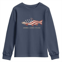 America 250th Anniversary Patriotic Fish Graphic Youth Sweatshirt American Flag Salmon Trout Fishing 1776 to 2026 Semiquincentennial