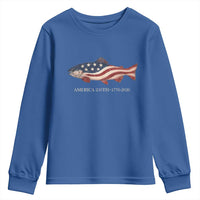America 250th Anniversary Patriotic Fish Graphic Youth Sweatshirt American Flag Salmon Trout Fishing 1776 to 2026 Semiquincentennial