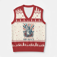 I'm Just Mad As Hell Cause I Love This Place V-Neck Knit Sweater Vest Vintage Statue of Liberty Patriotic Retro Flora