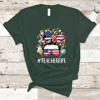Teacher Life T Shirt American Messy Bun First Day Of School - Wonder Print Shop