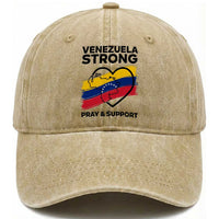 Venezuela Strong Pray and Support Washed Cotton Baseball Cap Solidarity Patriotic Venezuelan Flag Map Heart