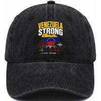 Venezuela Strong Support and Solidarity Washed Cotton Baseball Cap Patriotic Venezuelan Flag Country Map