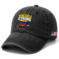 Venezuela Strong Support and Solidarity Washed Cotton Baseball Cap Patriotic Venezuelan Flag Country Map
