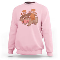 Baby Hippo Moo Deng Sweatshirt Bouncy Pig in Thai Picture The Cute Pygmy Hippopotamus - Wonder Print Shop