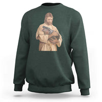 Jesus Loves Moo Deng Sweatshirt Bouncy Pig Cute Pygmy Hippo Meme - Wonder Print Shop