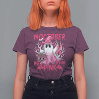 Breast Cancer Awareness T Shirt For Women In October We Wear Pink Ghost - Wonder Print Shop