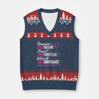 Breast Cancer Awareness V-Neck Knit Sweater Vest Remember The Fallen Support The Fighters - Wonder Print Shop