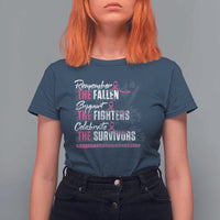 Breast Cancer Awareness T Shirt For Women Remember The Fallen Support The Fighters - Wonder Print Shop