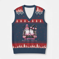 Breast Cancer Awareness Witch V-Neck Knit Sweater Vest In October We Wear Pink Ghost Witch - Wonder Print Shop