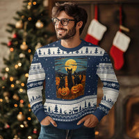 Black Cat Halloween Ugly Christmas Sweater Starry Night Van Gogh Inspo - Wonder Print Shop