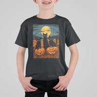 Black Cat Halloween T Shirt For Kid Starry Night Van Gogh Inspo - Wonder Print Shop