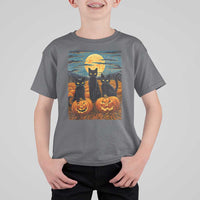 Black Cat Halloween T Shirt For Kid Starry Night Van Gogh Inspo - Wonder Print Shop