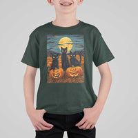 Black Cat Halloween T Shirt For Kid Starry Night Van Gogh Inspo - Wonder Print Shop
