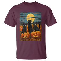 Black Cat Halloween T Shirt Starry Night Van Gogh Inspo - Wonder Print Shop