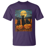 Black Cat Halloween T Shirt Starry Night Van Gogh Inspo - Wonder Print Shop