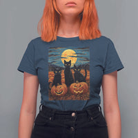 Black Cat Halloween T Shirt For Women Starry Night Van Gogh Inspo - Wonder Print Shop