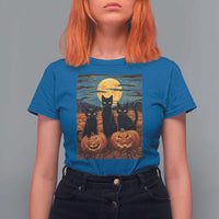 Black Cat Halloween T Shirt For Women Starry Night Van Gogh Inspo - Wonder Print Shop