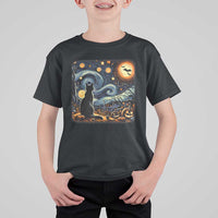 Black Cat Halloween T Shirt For Kid Starry Night Lover Van Gogh Inspo - Wonder Print Shop