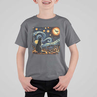 Black Cat Halloween T Shirt For Kid Starry Night Lover Van Gogh Inspo - Wonder Print Shop