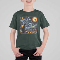 Black Cat Halloween T Shirt For Kid Starry Night Lover Van Gogh Inspo - Wonder Print Shop