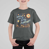 Black Cat Halloween T Shirt For Kid Starry Night Lover Van Gogh Inspo - Wonder Print Shop