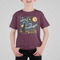 Black Cat Halloween T Shirt For Kid Starry Night Lover Van Gogh Inspo - Wonder Print Shop