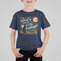 Black Cat Halloween T Shirt For Kid Starry Night Lover Van Gogh Inspo - Wonder Print Shop