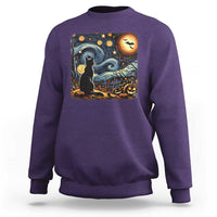 Black Cat Halloween Sweatshirt Starry Night Lover Van Gogh Inspo - Wonder Print Shop