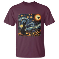 Black Cat Halloween T Shirt Starry Night Lover Van Gogh Inspo - Wonder Print Shop