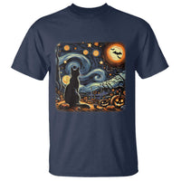 Black Cat Halloween T Shirt Starry Night Lover Van Gogh Inspo - Wonder Print Shop