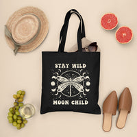 Stay Wild Moon Child Celestial Aesthetic Dragonfly Mystical Moon Phrases Tote Bag, Dragonfly Tote Bag, Boho Gift for Women Tote Bag - Wonder Print Shop