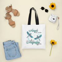 Angels Are Near When Dragonflies Appear Heavenly Nostalgic Spiritual Tote Bag, Dragonfly Tote Bag, Gift for Women Tote Bag - Wonder Print Shop